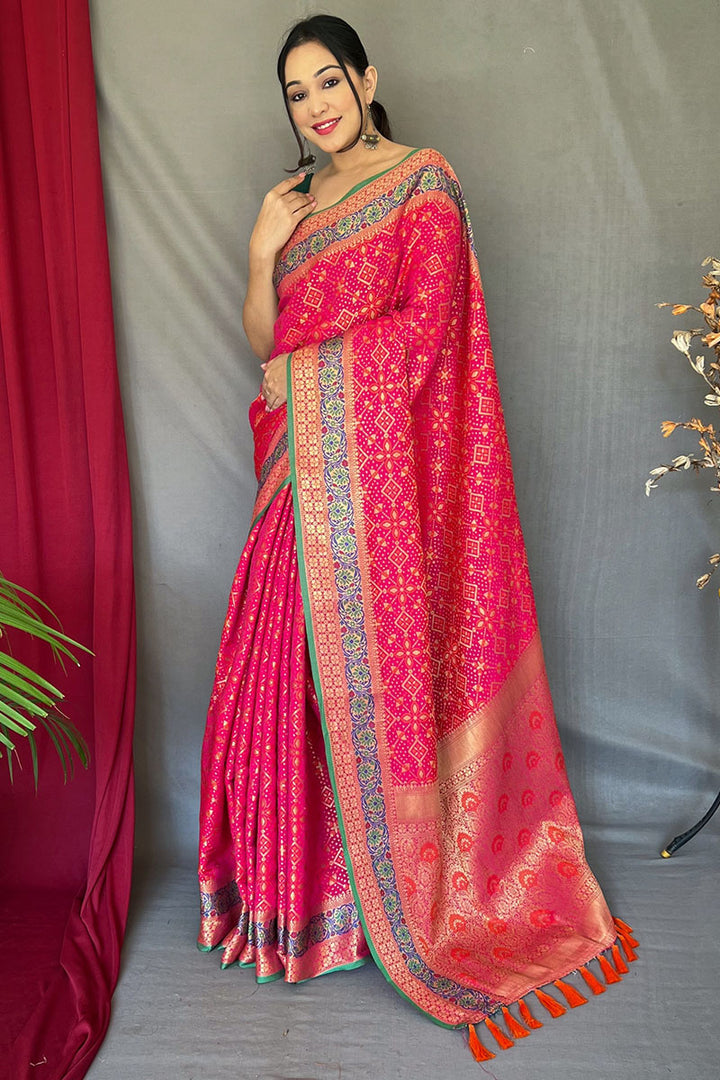 Dark Hot Pink Patola Silk Saree