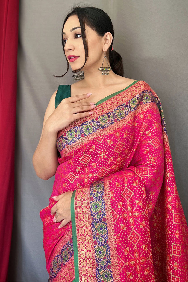 Dark Hot Pink Patola Silk Saree