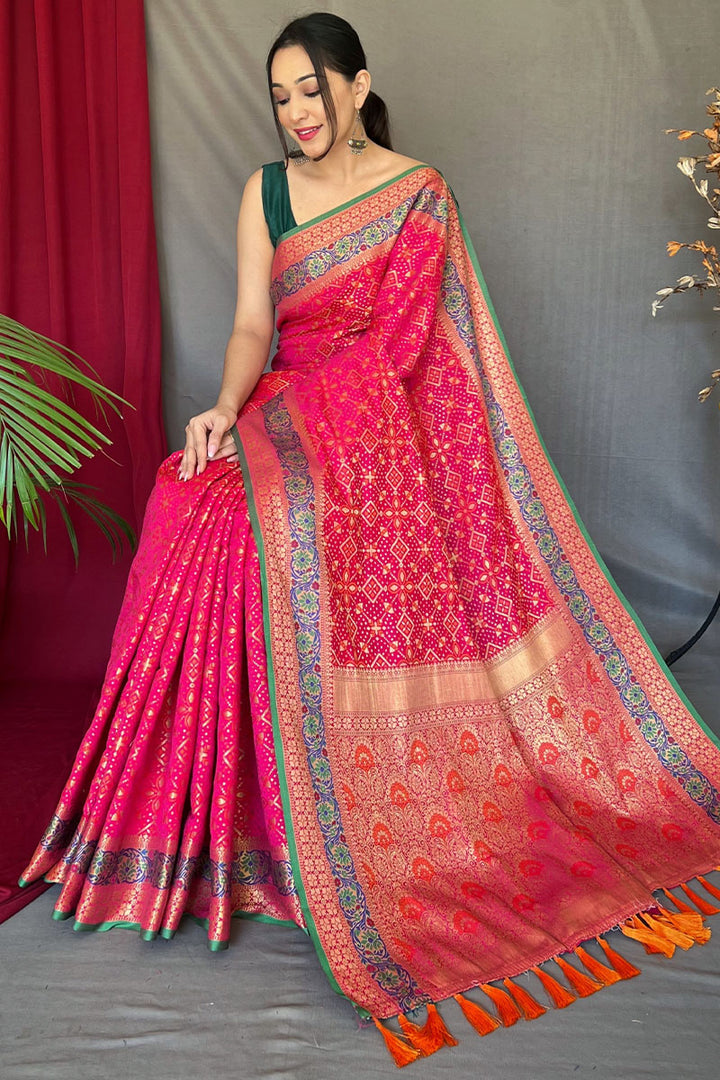 Dark Hot Pink Patola Silk Saree