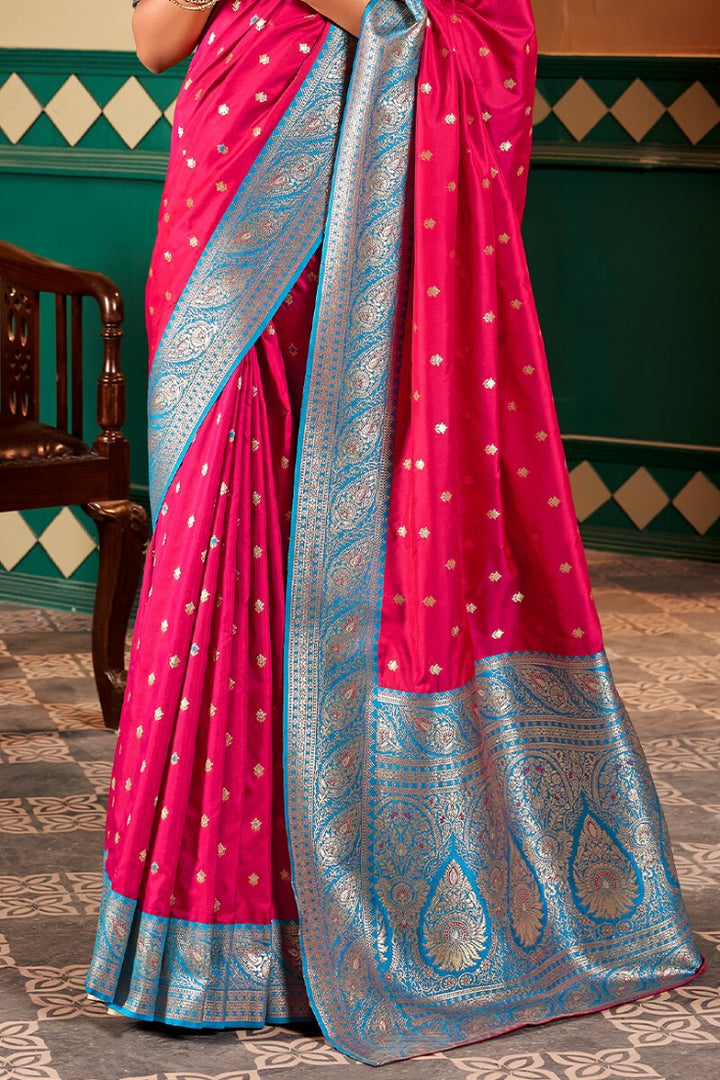 Dark Hot Pink Soft Banarasi Silk Saree