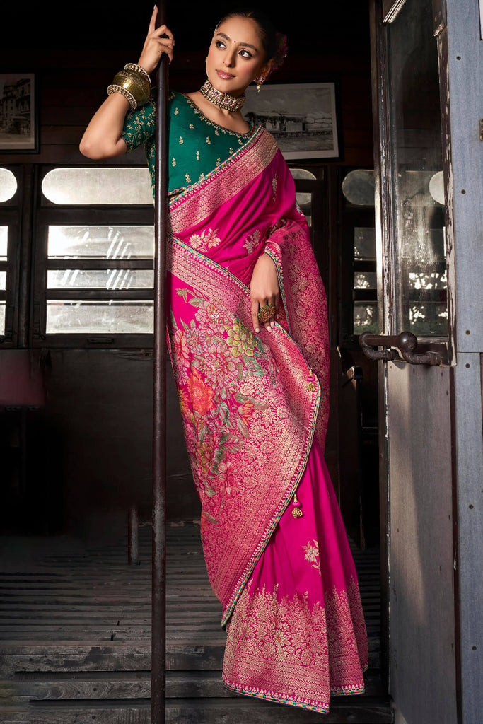 Dark Hot Pink Soft Dola Viscose Saree With Embroidery Blouse Piece
