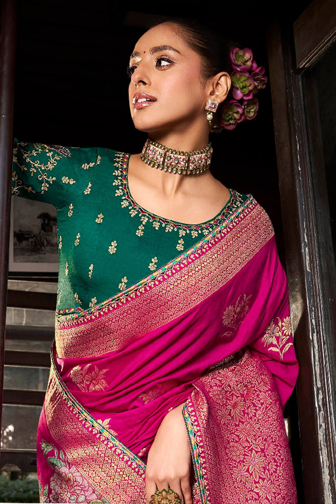 Dark Hot Pink Soft Dola Viscose Saree With Embroidery Blouse Piece