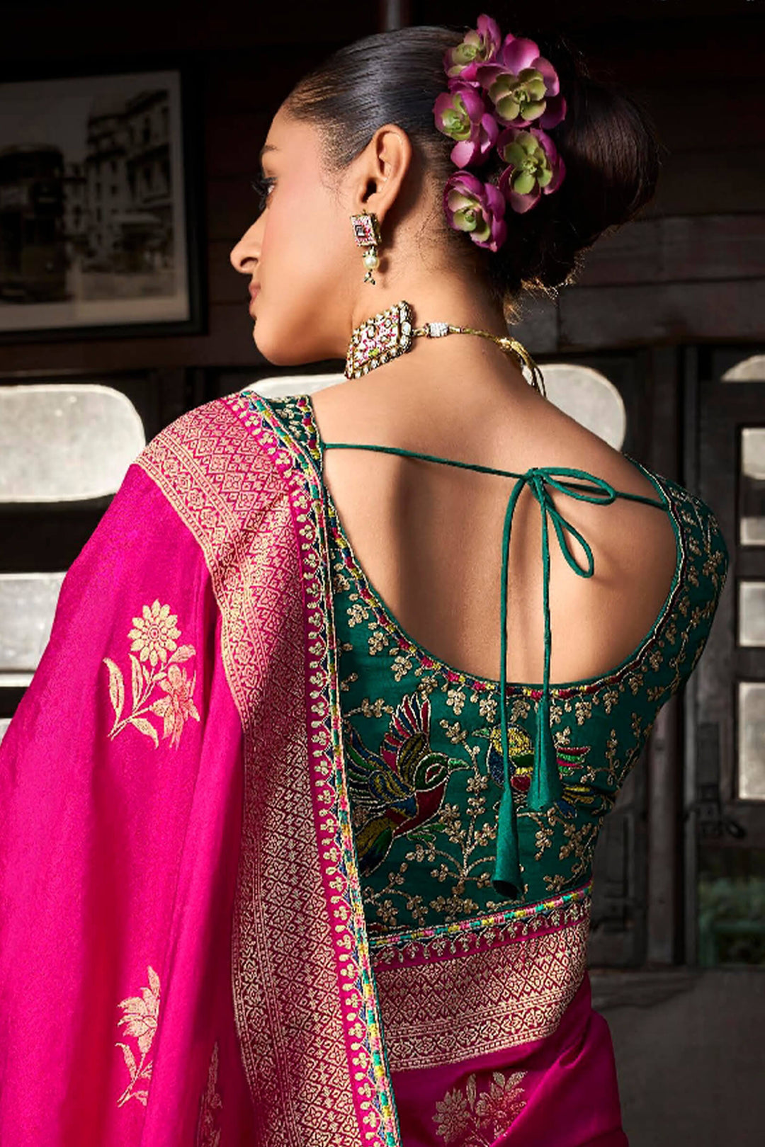 Dark Hot Pink Soft Dola Viscose Saree With Embroidery Blouse Piece