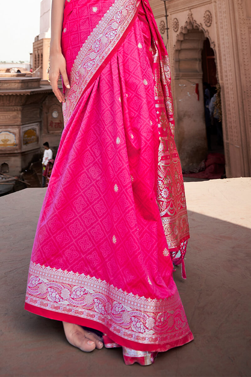 Dark Hot Pink Zari Woven Satin Silk Saree