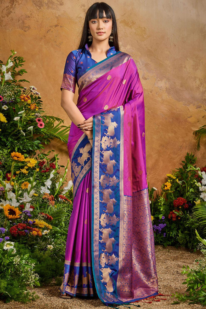 Dark Magenta Banarasi Pichwai Silk Saree