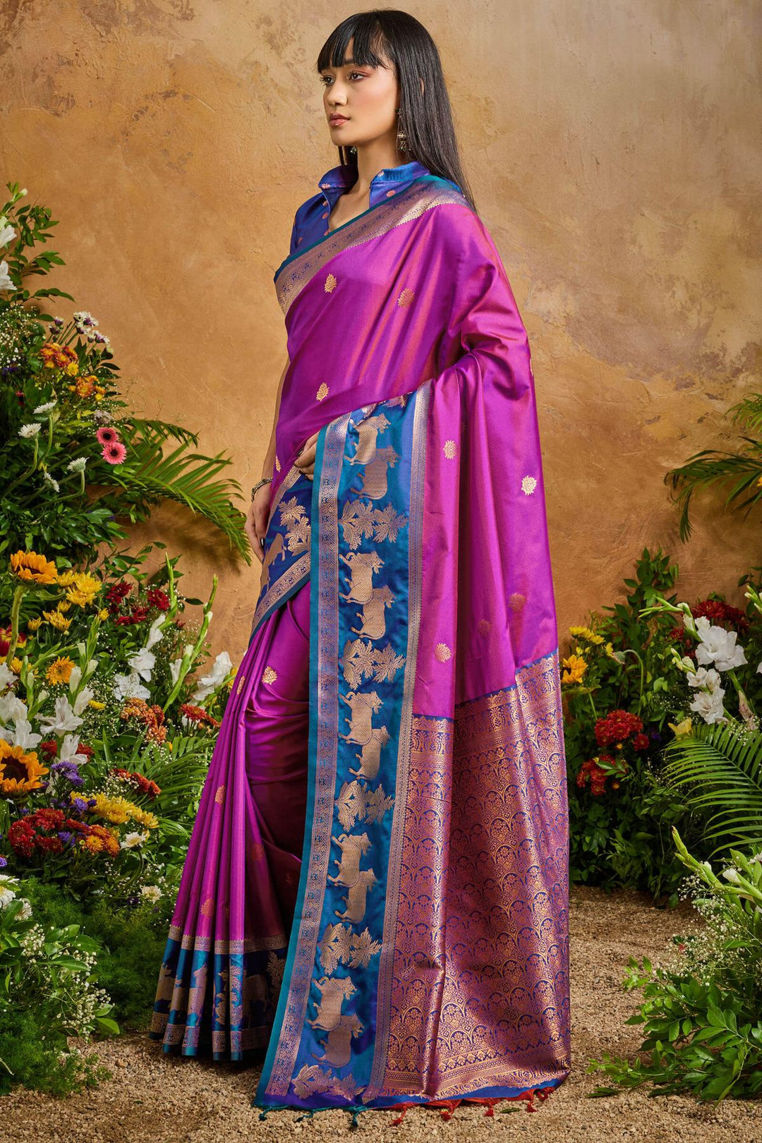 Dark Magenta Banarasi Pichwai Silk Saree