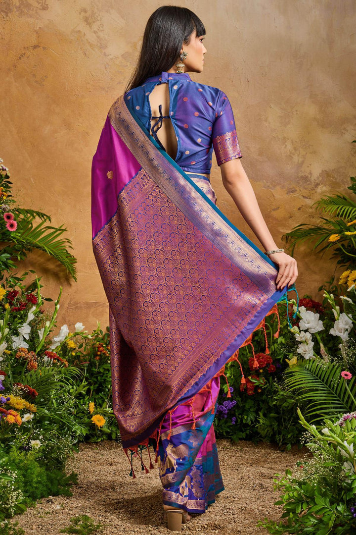 Dark Magenta Banarasi Pichwai Silk Saree