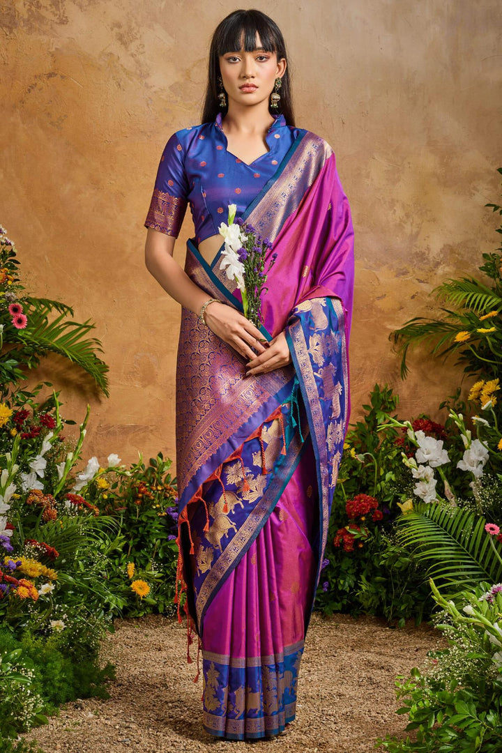 Dark Magenta Banarasi Pichwai Silk Saree