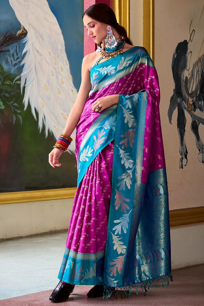 Dark Magenta Soft Banarasi Silk Saree