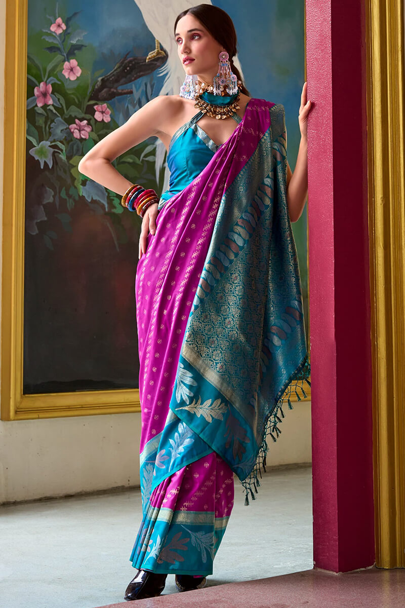 Dark Magenta Soft Banarasi Silk Saree