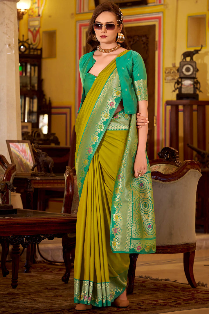 Dark Mustard Banarasi Soft Silk Saree