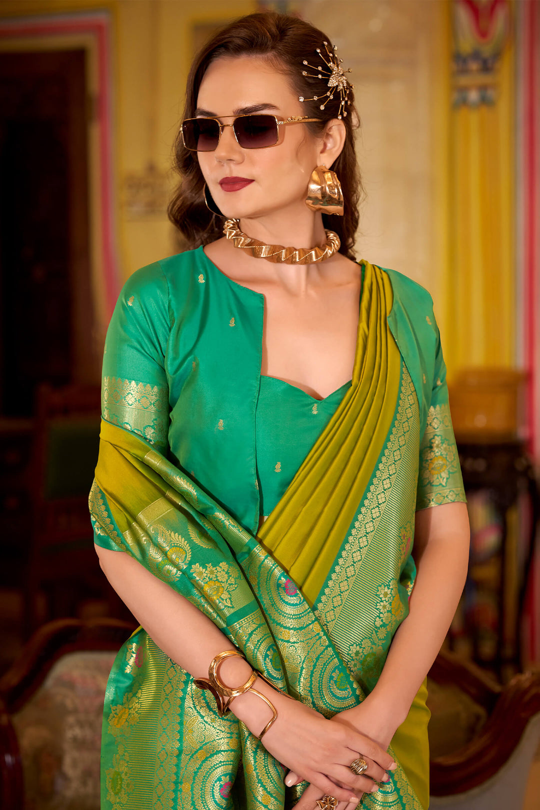 Dark Mustard Banarasi Soft Silk Saree