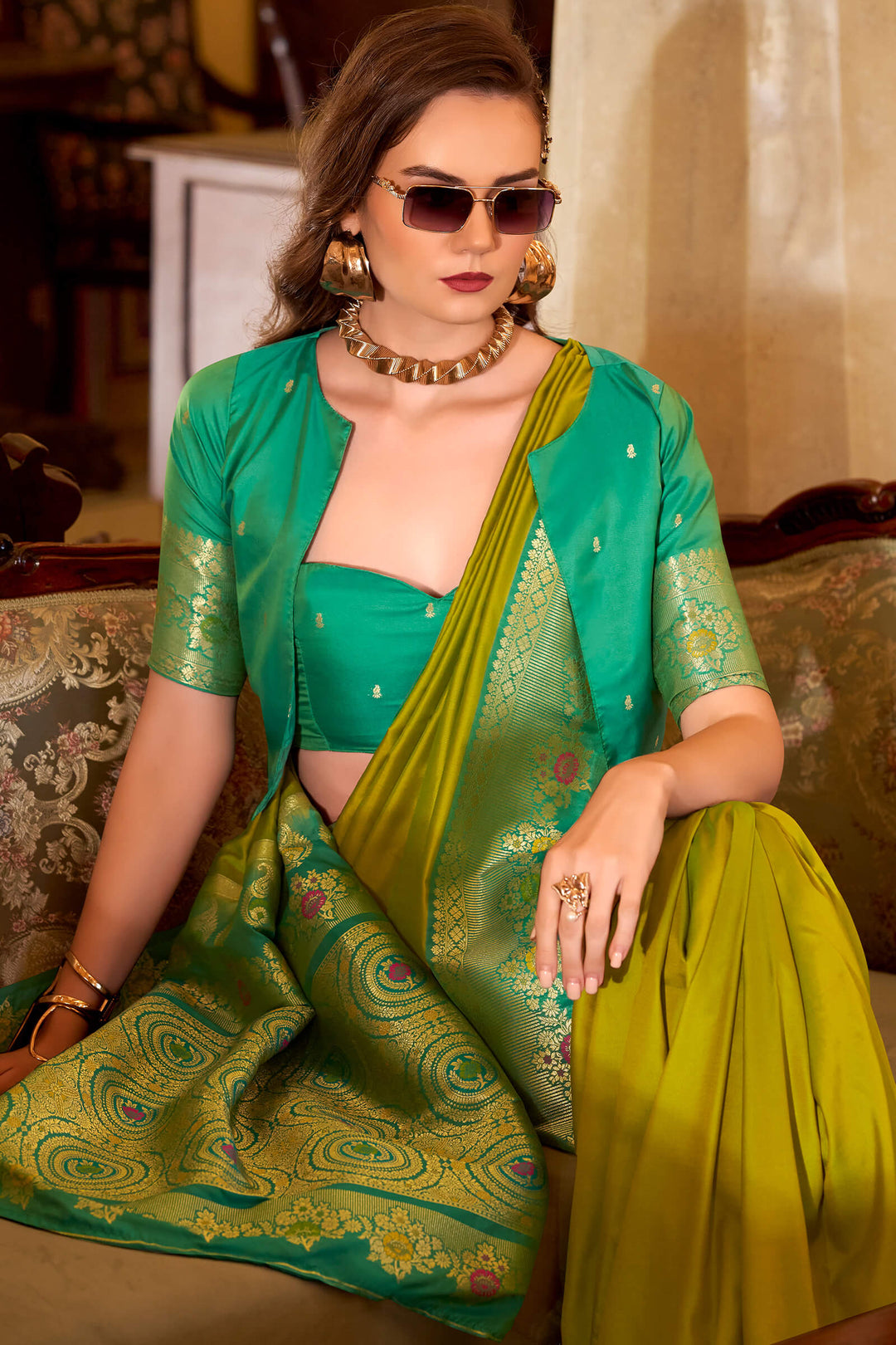 Dark Mustard Banarasi Soft Silk Saree