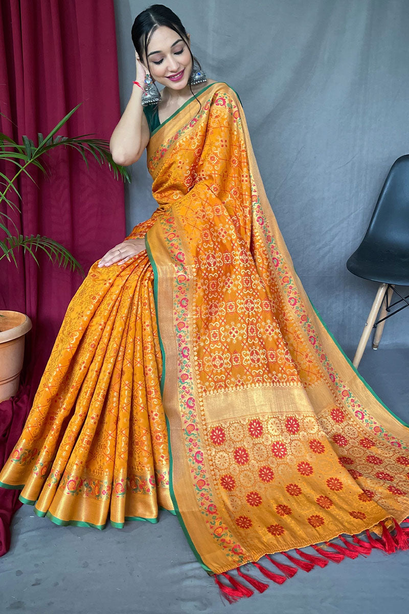 Dark Mustard Patola Silk Saree