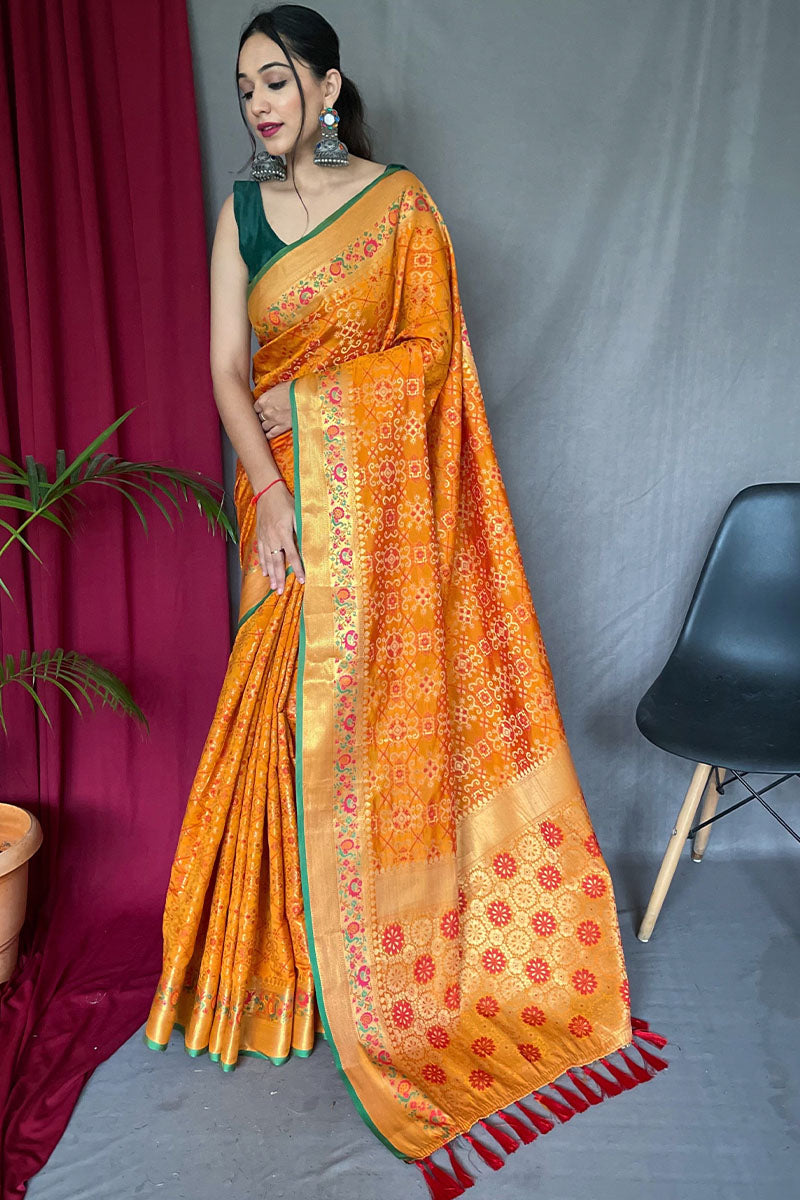 Dark Mustard Patola Silk Saree