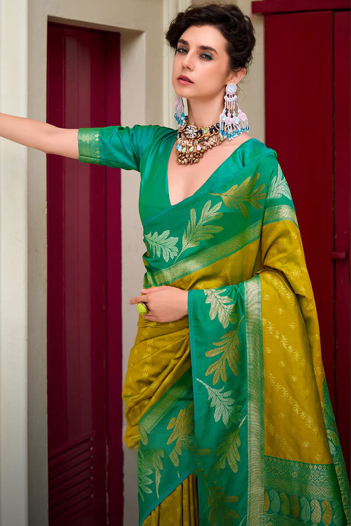 Dark Mustard Soft Banarasi Silk Saree