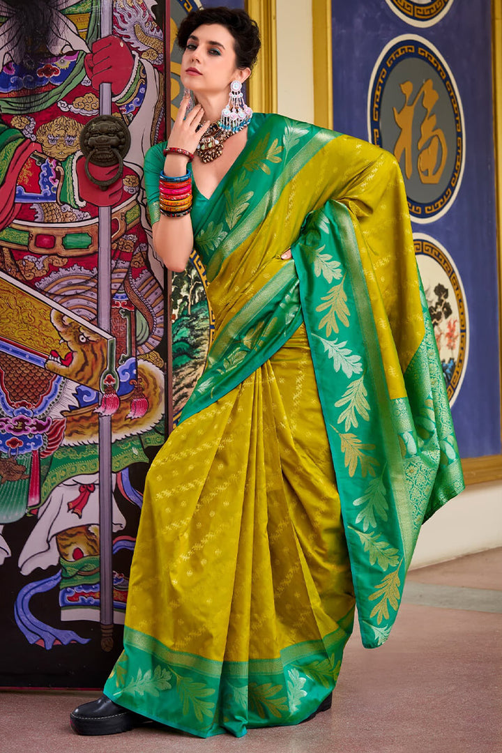 Dark Mustard Soft Banarasi Silk Saree