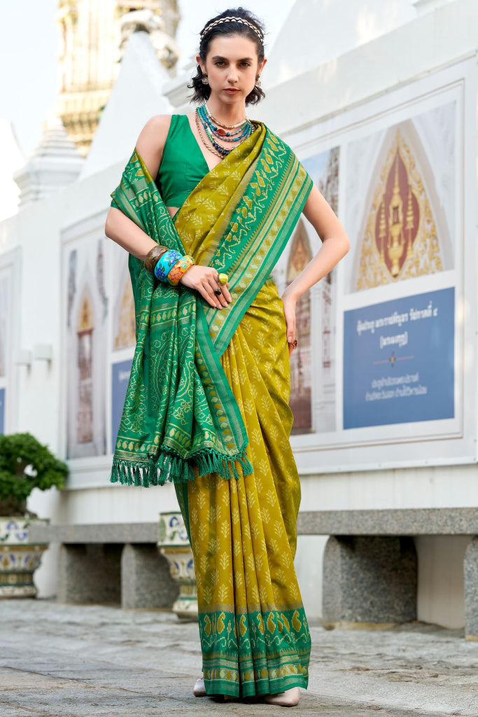 Dark Mustard Soft Ikkat Silk Saree