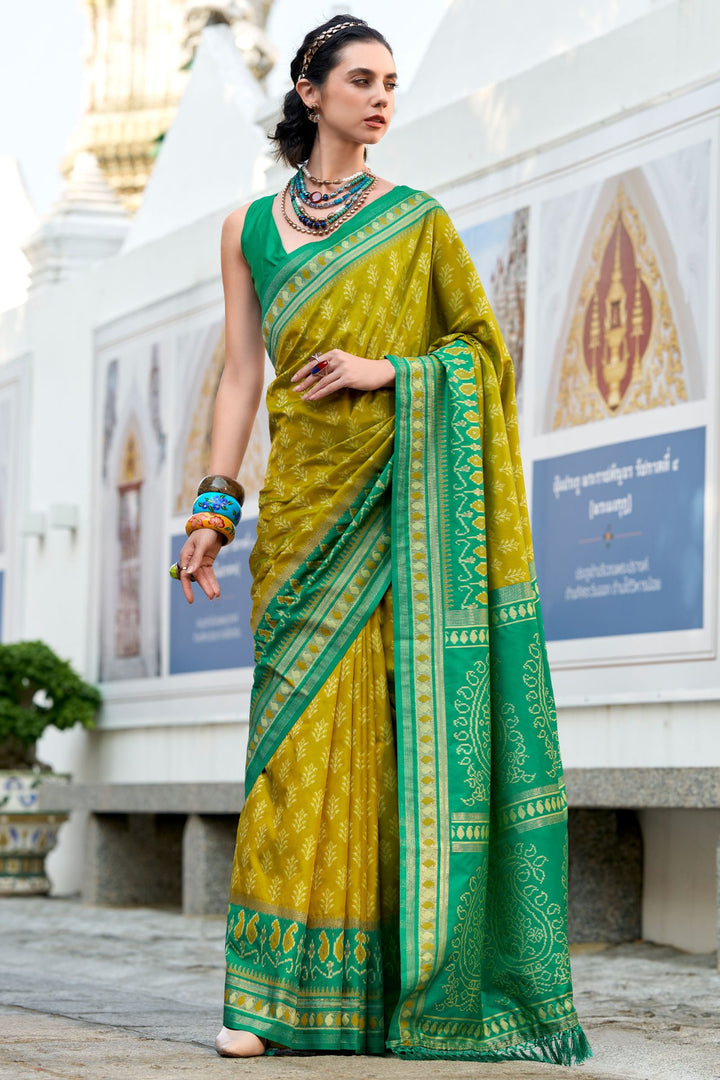 Dark Mustard Soft Ikkat Silk Saree