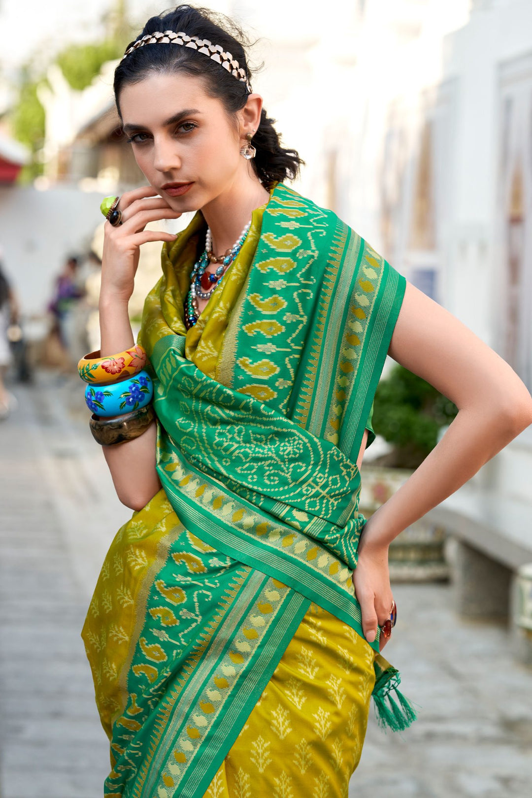 Dark Mustard Soft Ikkat Silk Saree