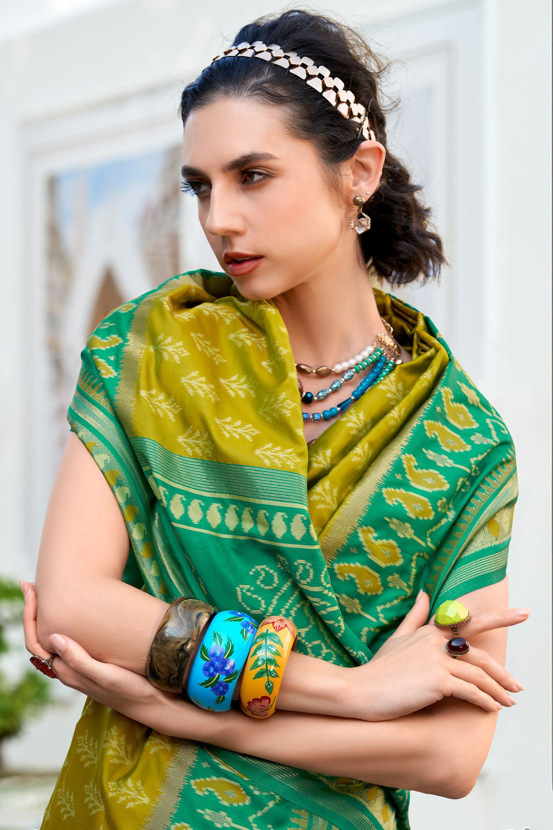 Dark Mustard Soft Ikkat Silk Saree