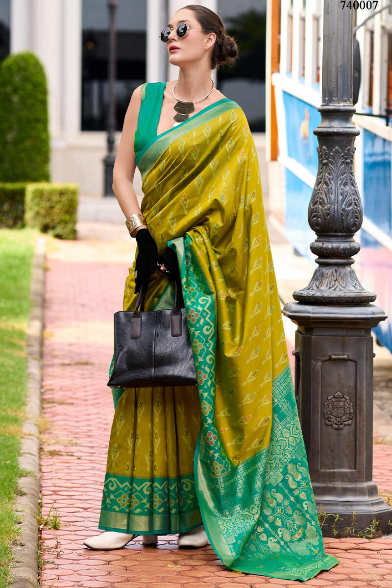 Dark Mustard Soft Silk Saree with Ikkat Border