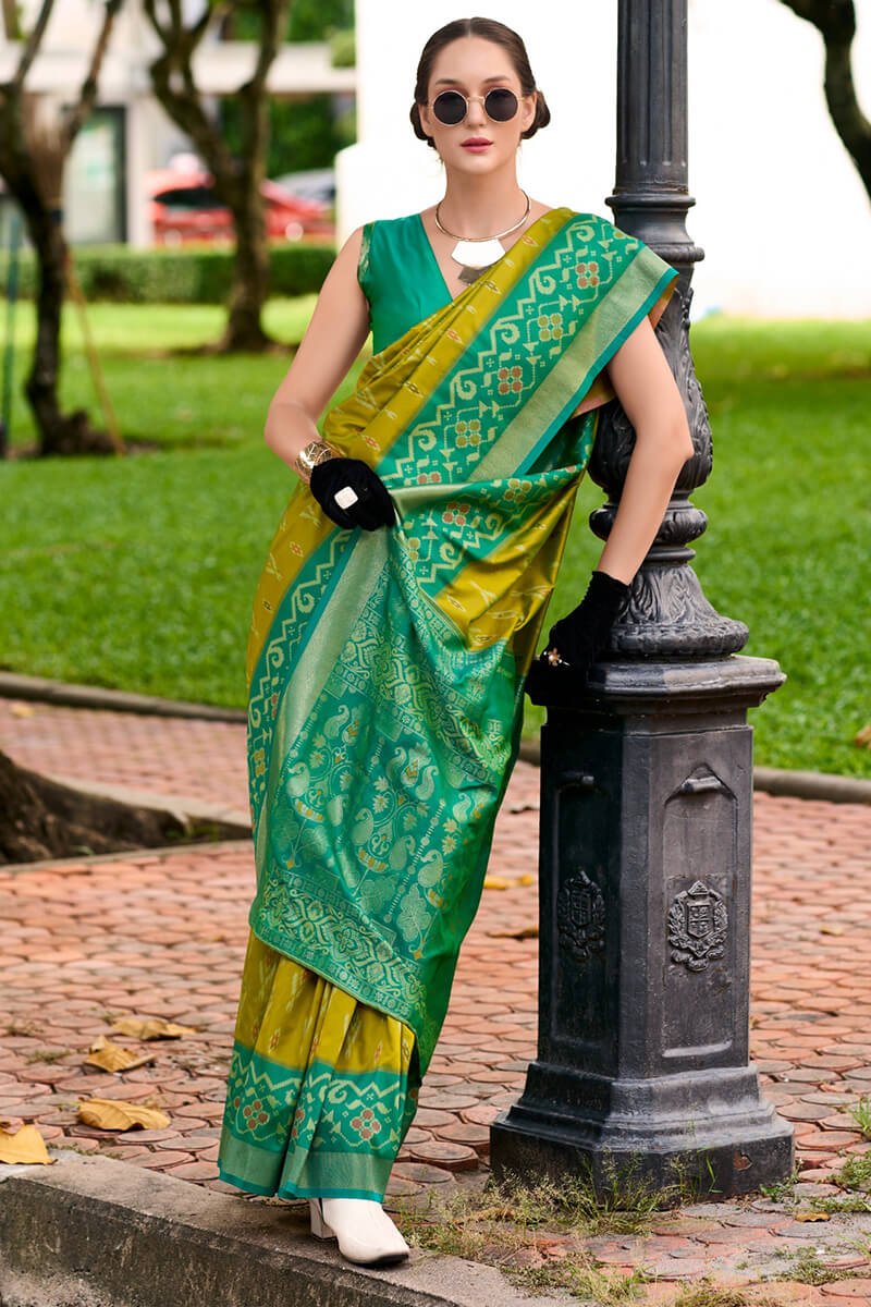 Dark Mustard Soft Silk Saree with Ikkat Border