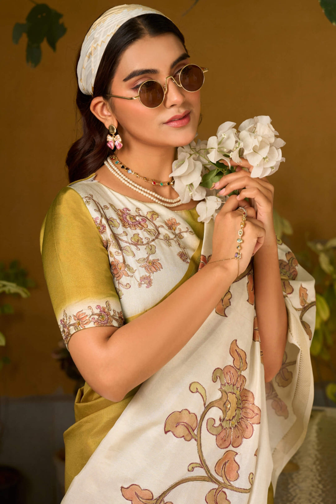 Dark Mustard Tusser Silk Saree