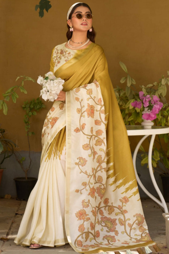 Dark Mustard Tusser Silk Saree