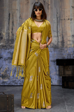 Dark Mustard Zari woven Banarasi Satin Silk Saree