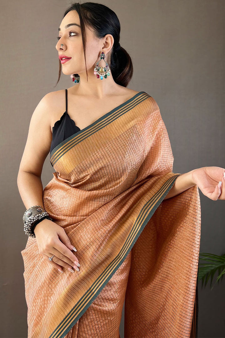 Dark Peach Soft Silk Saree