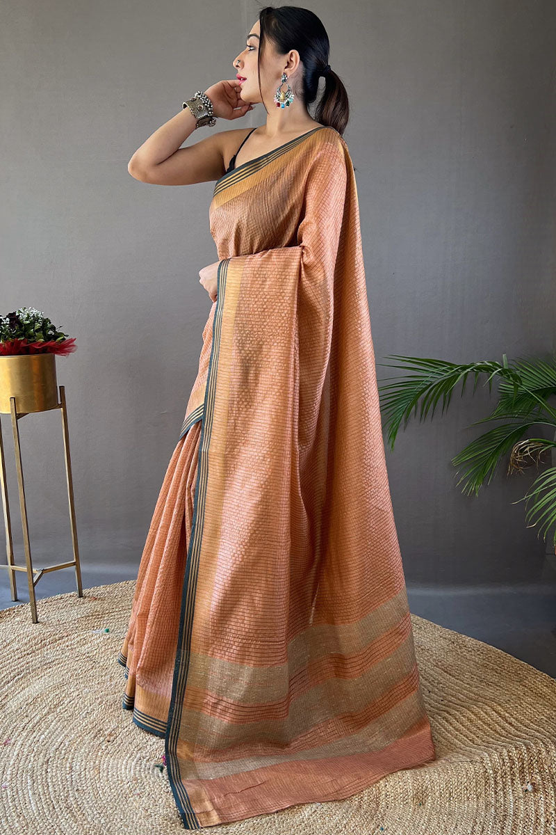 Dark Peach Soft Silk Saree