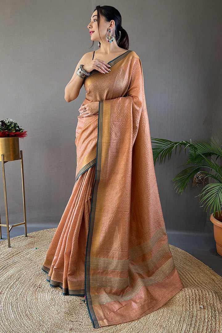 Dark Peach Soft Silk Saree