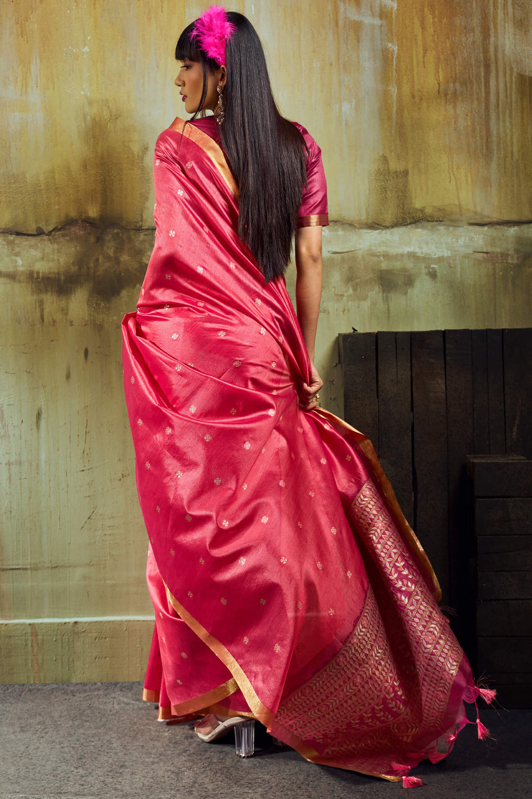 Dark Pink Banarasi Handloom silk saree