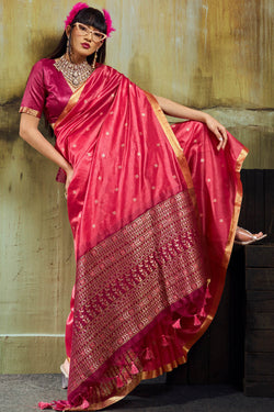 Dark Pink Banarasi Handloom silk saree