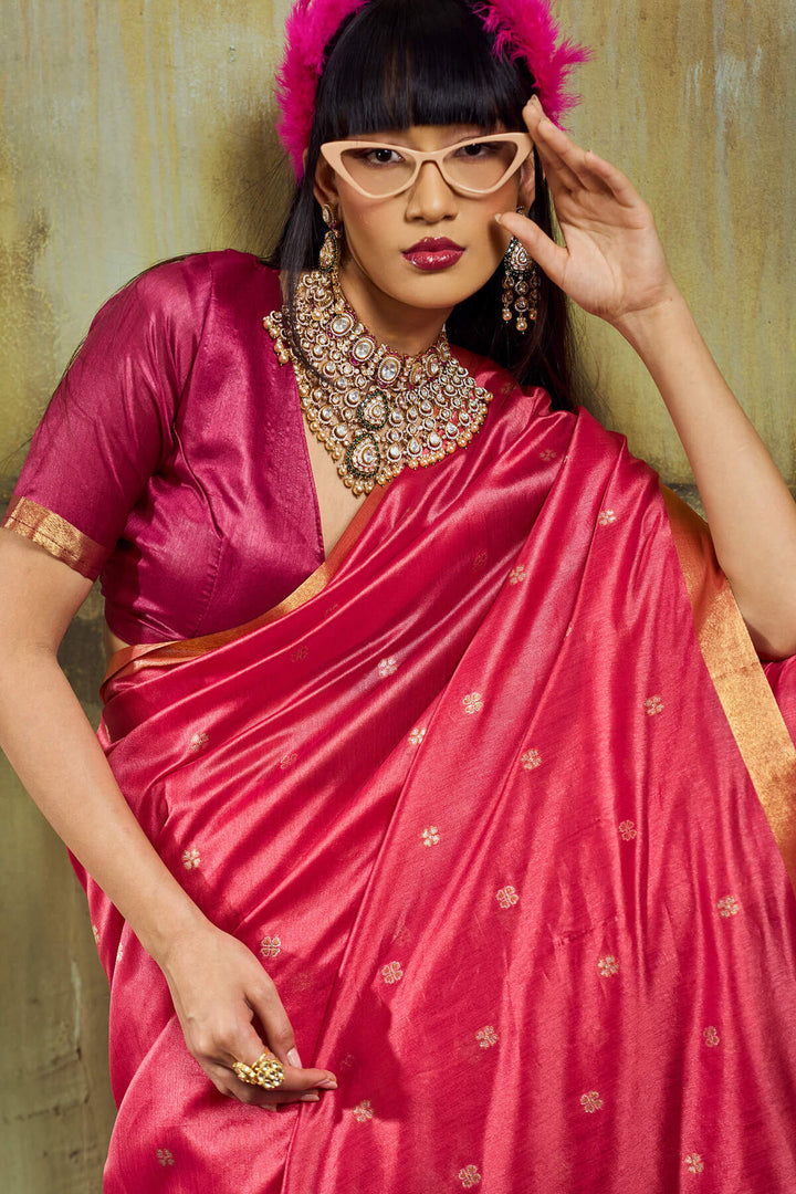 Dark Pink Banarasi Handloom silk saree