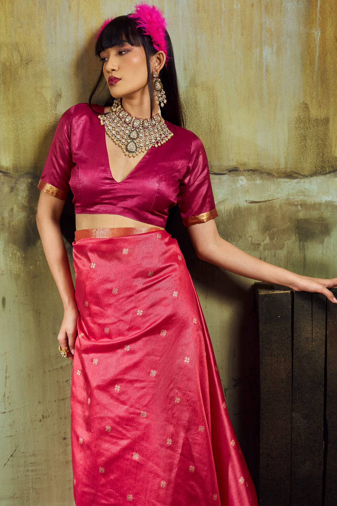Dark Pink Banarasi Handloom silk saree