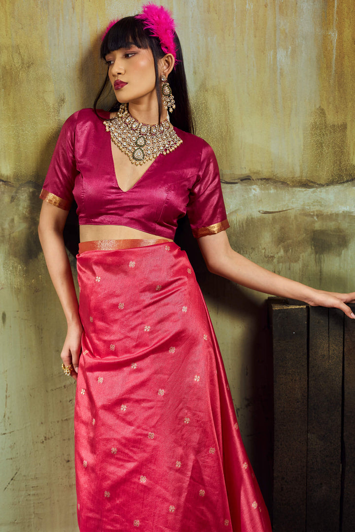 Dark Pink Banarasi Handloom silk saree