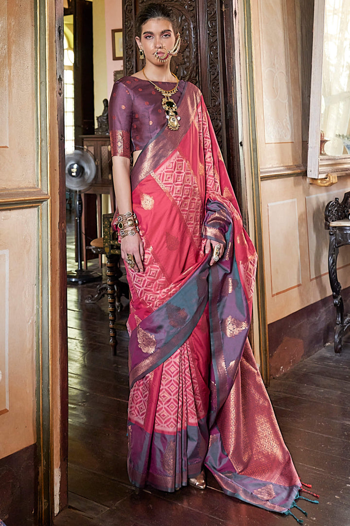 Dark Pink Banarasi Silk Saree