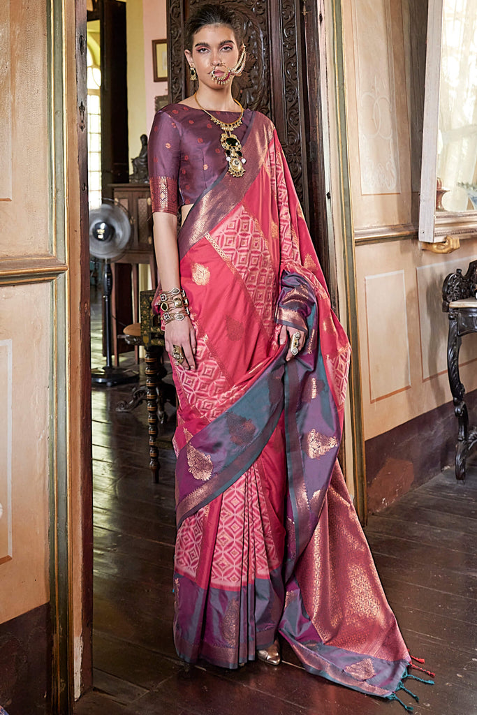 Dark Pink Banarasi Silk Saree