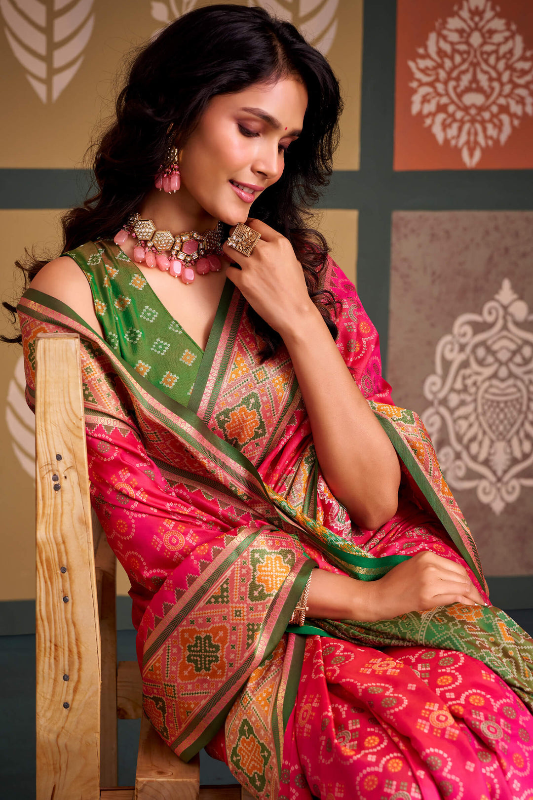 Dark Pink Soft Patola Silk Saree