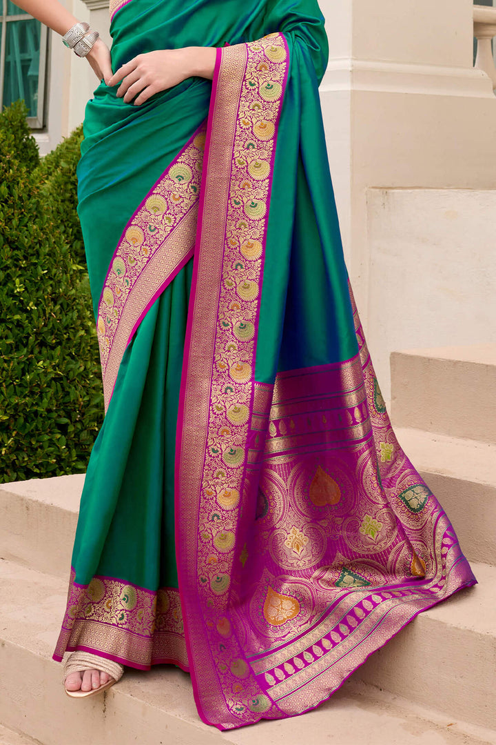 Dark Spring Green Soft Banarasi Silk Saree