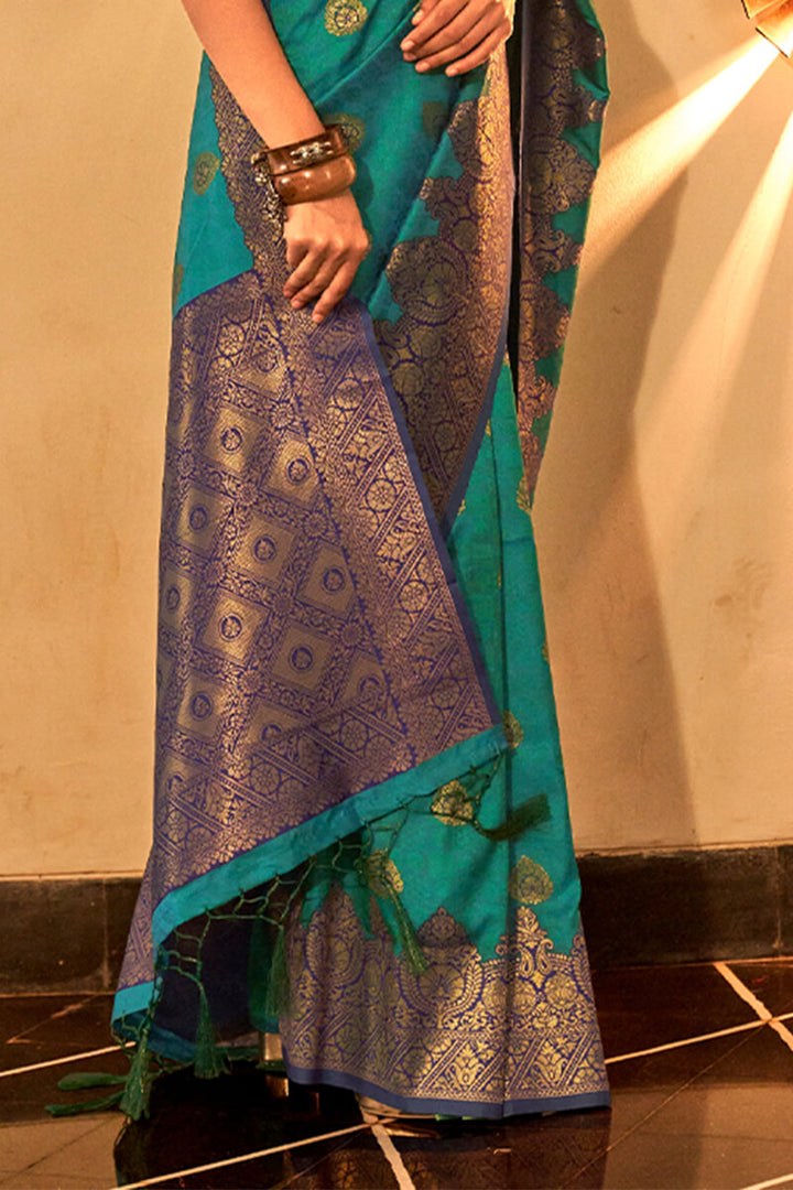 Dark Spring Green Zari Woven Handloom Silk Saree