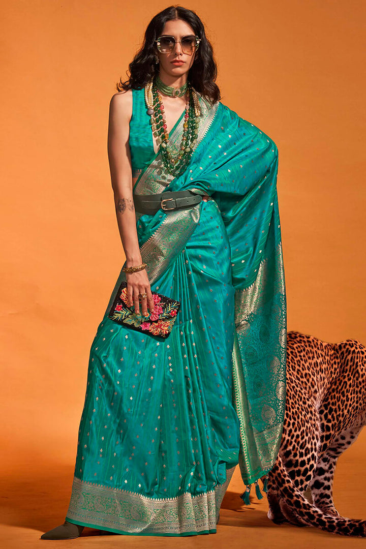 Dark Turquoise Dual Tone Satin Silk Saree