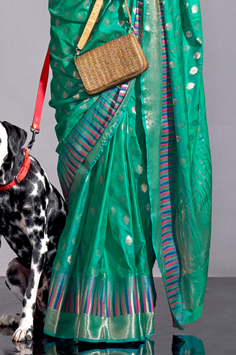Dark Turquoise Zari Woven Banarasi Silk Saree