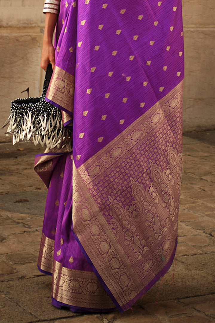 Dark Violet Zari Woven Banarasi Silk Saree