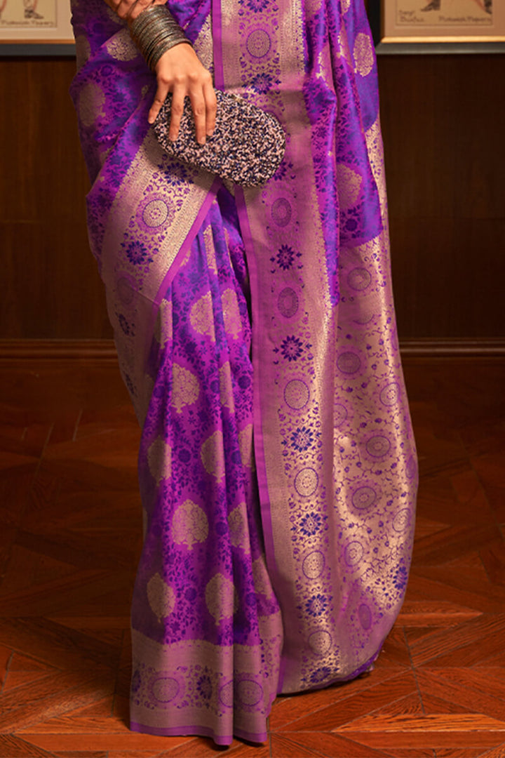 Dark Violet Zari Woven Kanjivaram Silk Saree