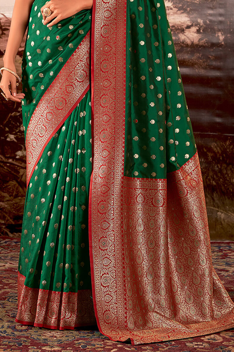 Dartmouth Green Zari Woven Soft Banarasi Silk Saree