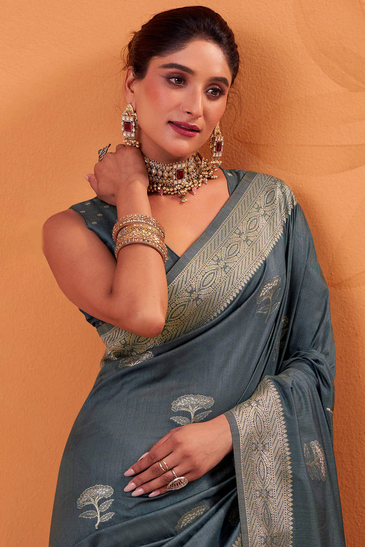 Davy Grey Banarasi Tussar Silk Saree