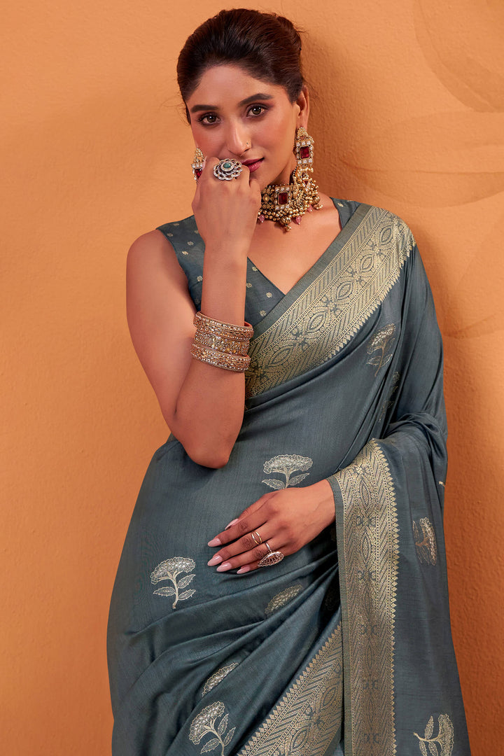 Davy Grey Banarasi Tussar Silk Saree